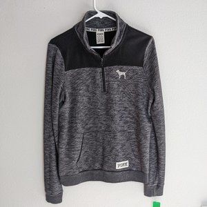 Victoria's Secret PINK 1/4 Zip Pullover Sweatshirt Black/Gray Size Medium
